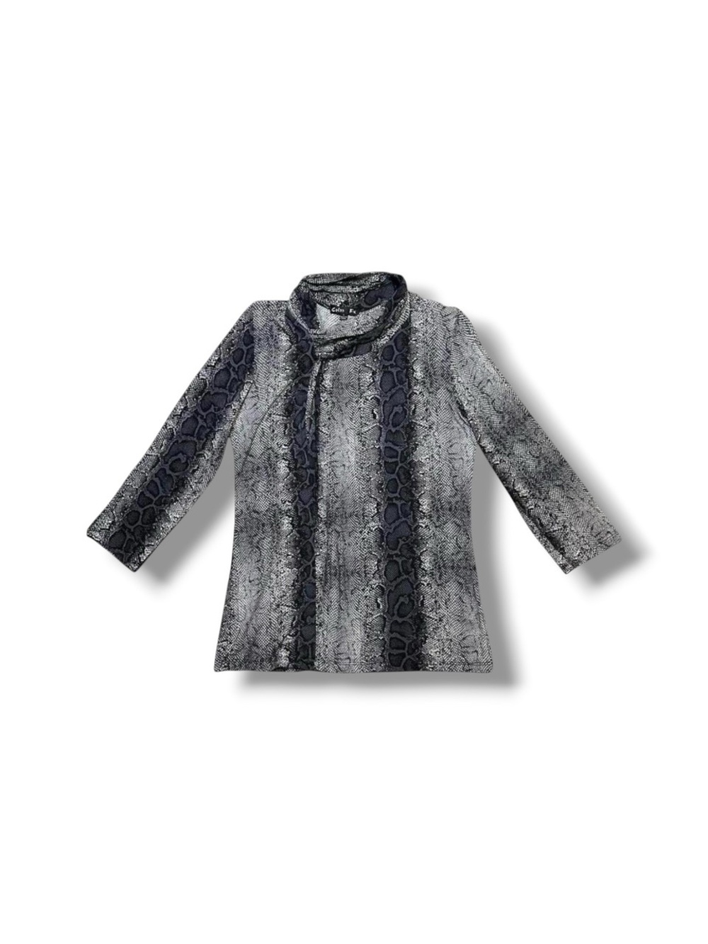 Color FX 2000s Y2K Snake Skin Animal Print Asymmetrical Cowl Neck Knit Top L